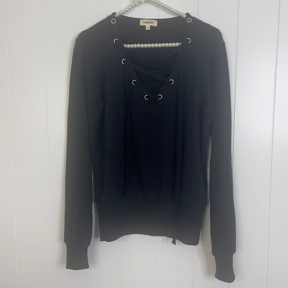 L’AGENCE‎ Josilyn Lace Up V Neck Sweatshirt SZ XS - Picture 4 of 10